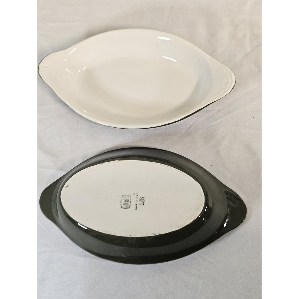 Vintage Hall China Green model 528 Welsh Rarebit 2‎ dishes